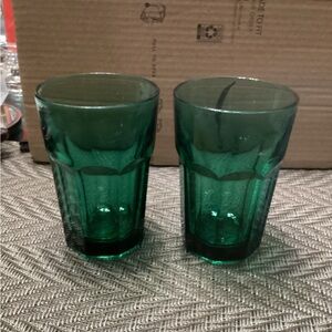 2 Vintage Green Glass Water Glasses